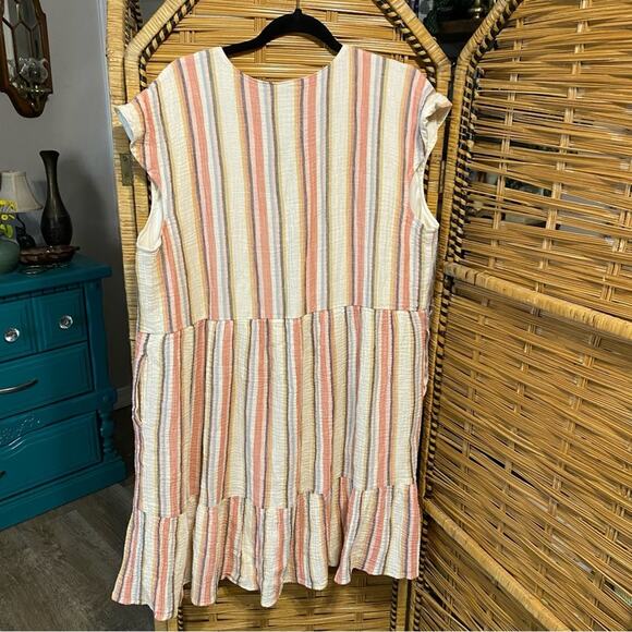 Lane Bryant Striped front lace up knee length tiered dress 100% cotton size 16 - Picture 4 of 8
